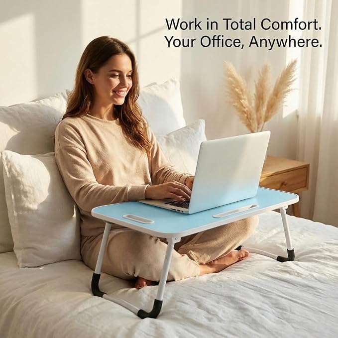 BUYIFY 23" Foldable Lap Desk for Laptop Writing w/Cup Holder Blue | Sturdy and Durable, Laptop Bed Desk with Tablet Slot, No Assembly, Space Saving for Bed Couch Dorm WFH Students - Image 5