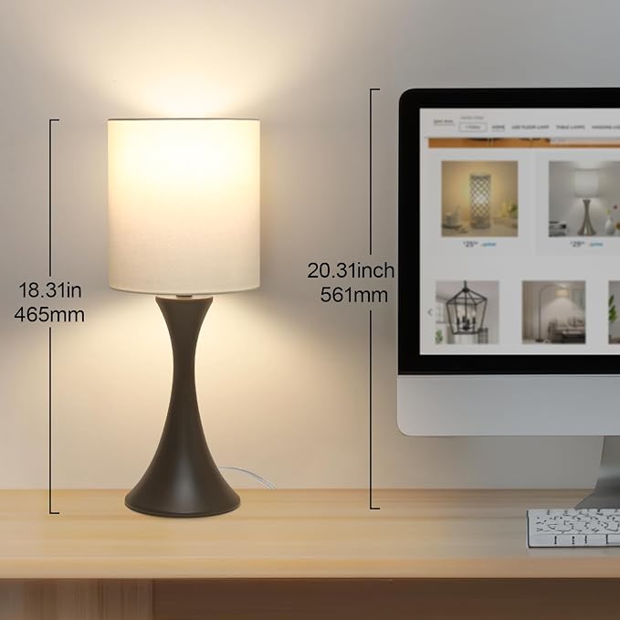 3 Way Touch Control Table Lamp, Dimmable Bedside Lamp, Nightstand Light | Desk Lamp with Beige Shade and Dark Brown Base, Small Lamp for Living Room, Bedroom, Dorm, Office, 3000K LED Bulb Included - Image 4