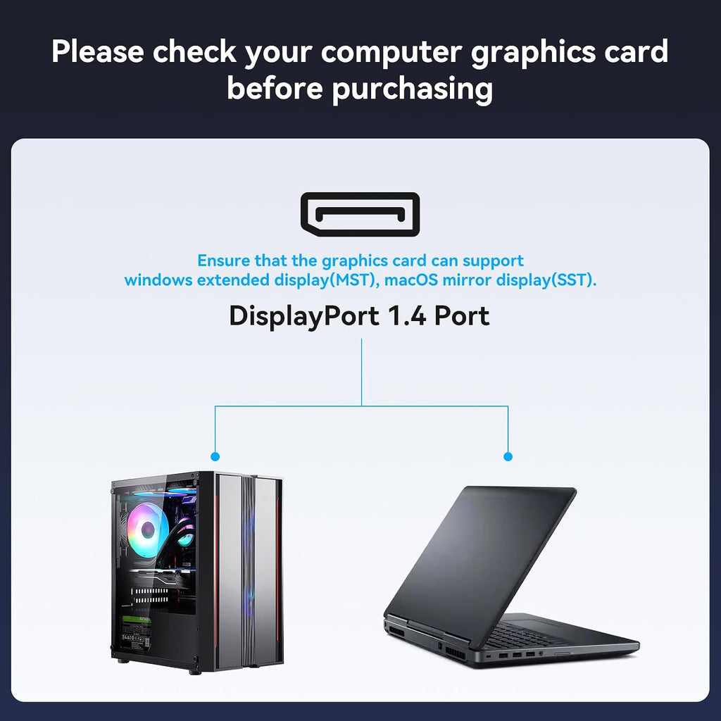 Displayport Splitter 3 Monitors Dual DP with HDMI Adapter 4K60Hz Extended Display 1 in 3 Out Displayport MST Hub for Multiple Monitors Compatible for PC, Graphics Card, Lenovo, HP and More - Image 6