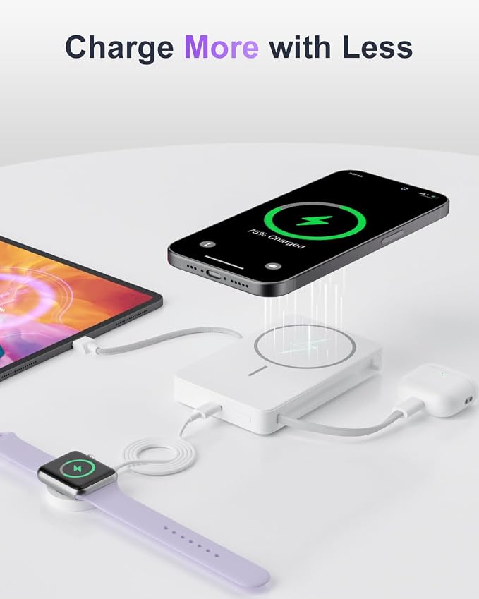 Magnetic Power Bank, 10,000mAh Wireless Portable Charger for Mag-Safe 15W Fast Charging, Battery Pack with USB-C Cable 20W in/Out for iPhone Air/17/16/15/14/13/12/Plus/Pro/Pro Max, AirPods & More - Image 8