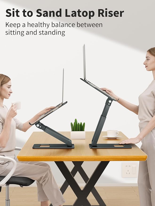 tounee Laptop Stand for Desk Adjustable Height, Telescopic Computer Stand with Pull Out Design Ergonomic Laptop Riser Fits All Laptops 10-17"-Gray - Image 2