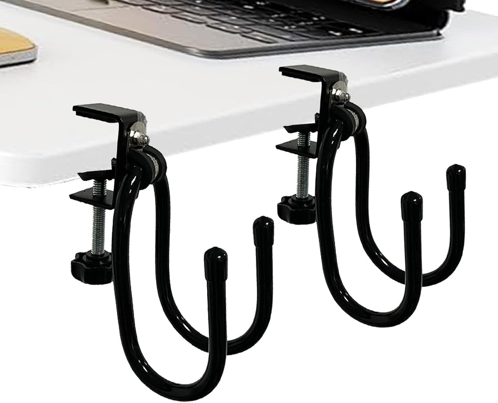 AUXPhome 2/PK Portable Desk Mount Hanger, Strong Table Hanger Hooks for Backpack, Hard hat, Cords,Bags,Mug,Towels, Shoes, Toys, Umbrella, Cap,Headphone,Purse,Handbag,etc for Table Desk, Under Counter by AUXPhome
