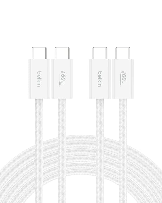 Belkin USB C to USB C 60W Braided Cable 2 Pack, 9.9ft iPhone Charger Cord | iPhone 15/16/17, Samsung Galaxy S26, Pixel 10, Airpods, iPad, Nintendo Switch 2, MacBook, Steam Deck, Travel, Chromebook by Unknown