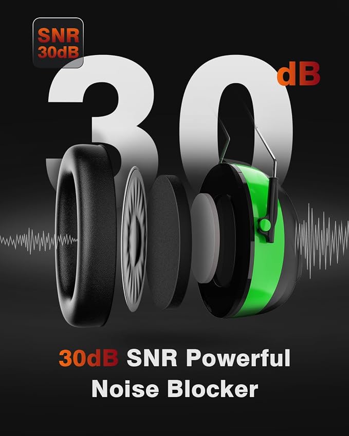 Qozybuds Bluetooth 6.0 Hearing Protection Headphones with 120H Working Time, 30dB SNR, Superior Stereo Sound Quality, Larger Buttons for Easy Operation, Safety Ear Muffs for Lawn Mowing, Workshops - Image 4