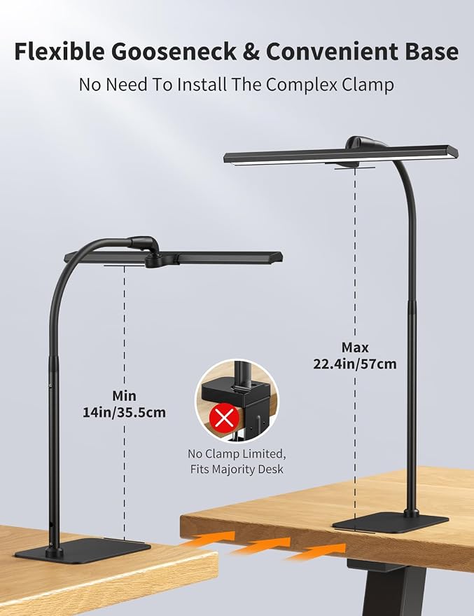 Kary LED Desk Lamp, Flexible Gooseneck Task Light with Base and Timer | 12W Tall Architect Lamp for Home Office Working, Reading, Crafting, Study, 5-Level Dimmable Brightness and Color - Image 5