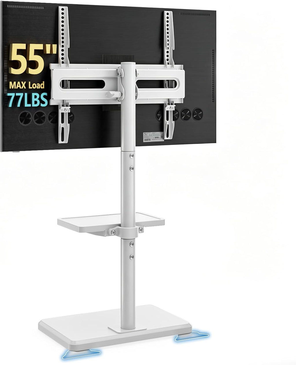 Floor TV Stand with Mount for 26-60 inch TVs up to 77 lbs, Height Adjustable Swivel Tilt TV Stand with Wood Base & Shelf, Saving Space Design for Bedroom, Living Room and Corner, White by AX WABER
