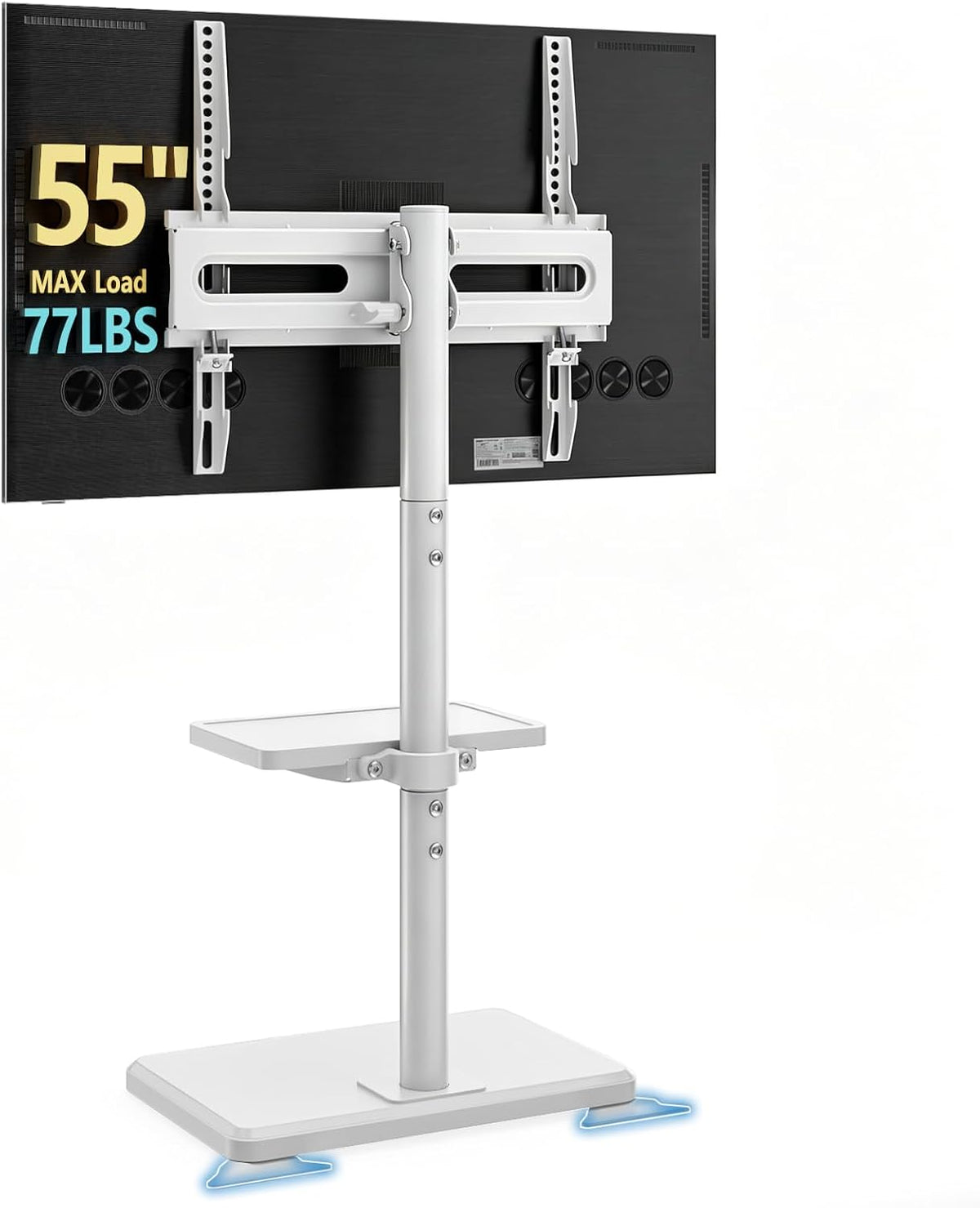 Floor TV Stand with Mount for 26-60 inch TVs up to 77 lbs, Height Adjustable Swivel Tilt TV Stand with Wood Base & Shelf, Saving Space Design for Bedroom, Living Room and Corner, White by AX WABER