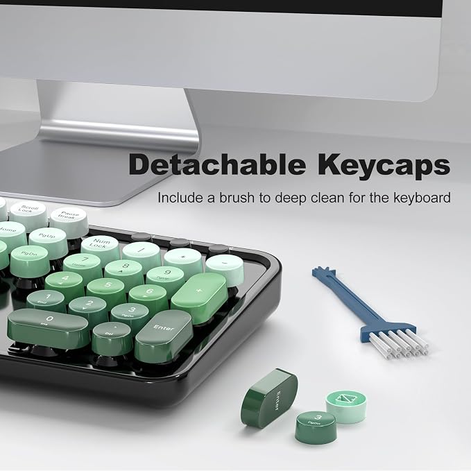 Wireless Keyboard and Mouse Combo, 2.4GHz Retro Full-Size Typewriter Keyboard with Number Pad and Wireless Mouse for PC/Laptop/Desktop/Windows (Black Green) - Image 5