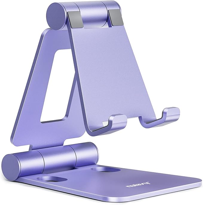 Nulaxy Full Aluminum Dual Folding Cell Phone Stand for Desk, Purple | Height Angle Adjustable, Portable, Anti-Slip Base, Fits 18mm Thick Case Smartphone, Nintendo Switch Desk Essential Accessory by Nulaxy