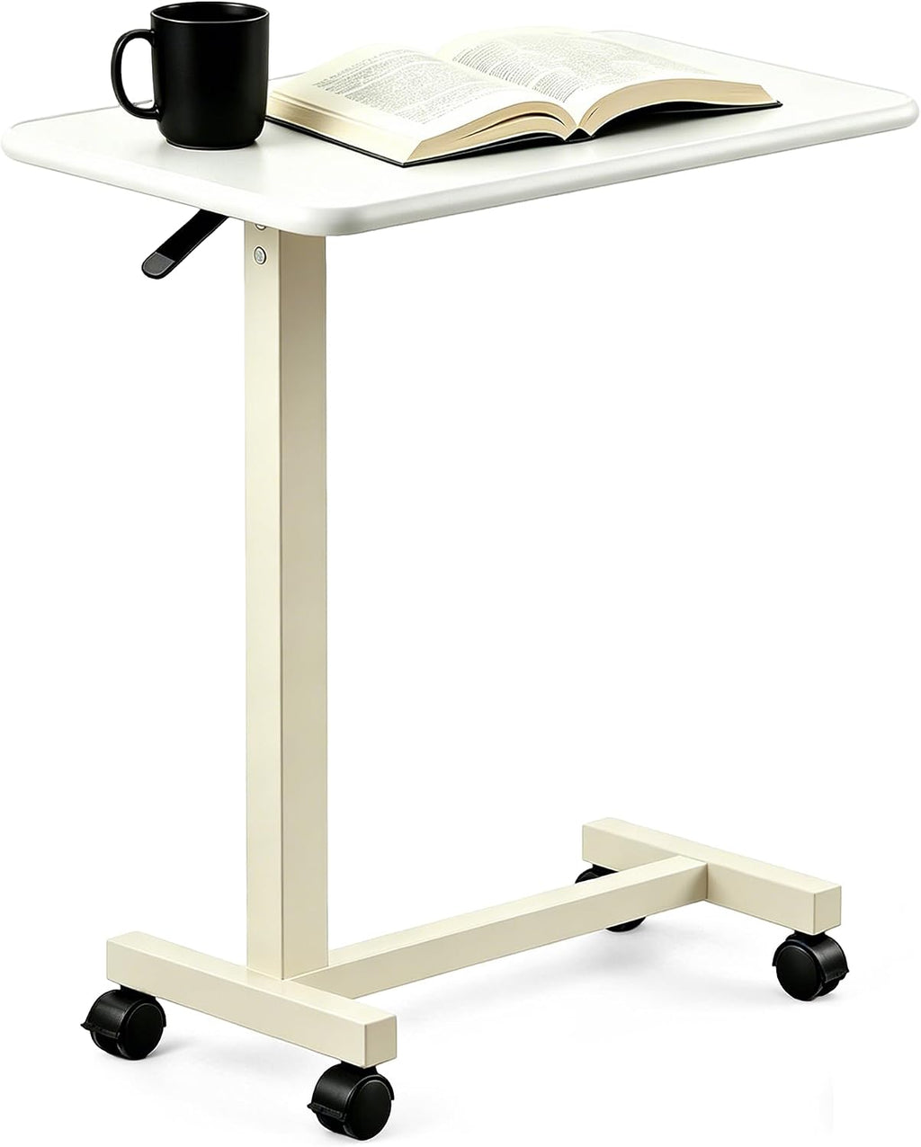 Adjustable Overbed Table with Wheels, Pneumatic Height Lift Rolling Bedside Table, Standing Desk for Home & Office Use, Ideal for Seniors & Limited Mobility(White) by Premimax