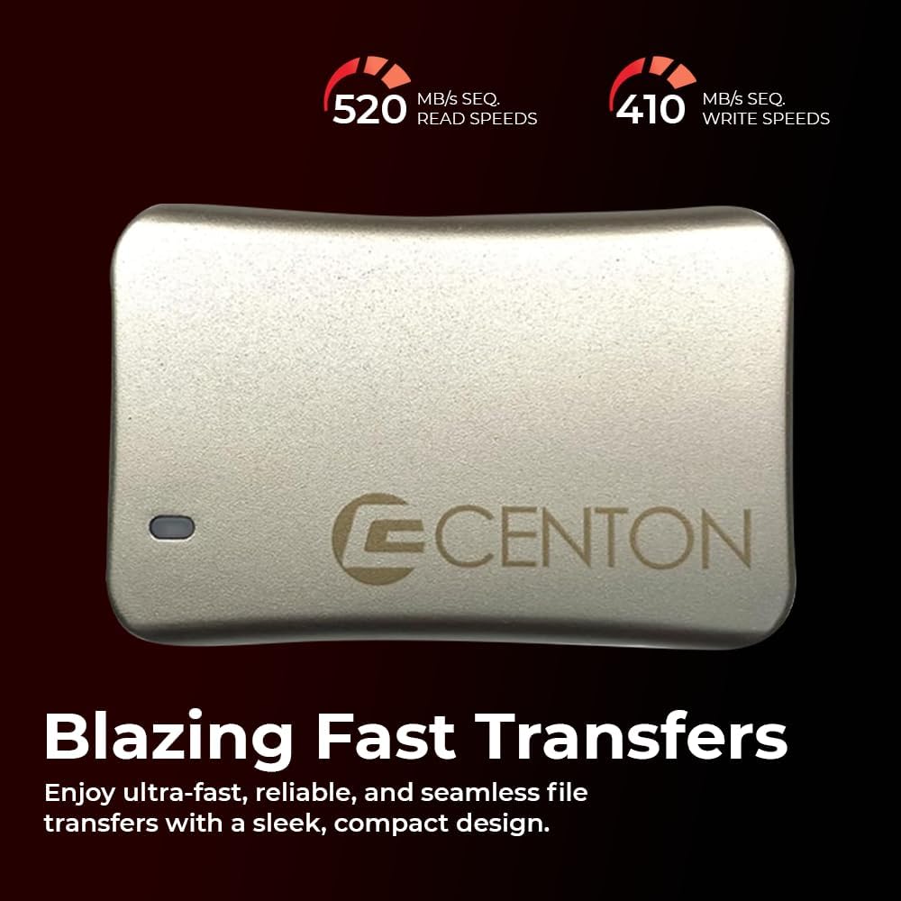 Centon External SSD (Silver Metallic), USB-C 3.2 Gen 2, 500GB - Image 3