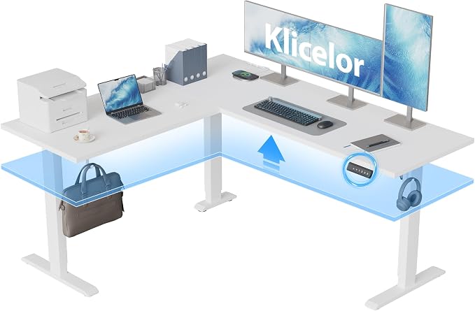 Klicelor L Shaped Standing Desk 63 x 55 Inch, Electric Height Adjustable Corner Desk for Home Office Workstation, Ergonomic Sit Stand Computer Table with Memory Controller, White by Unknown
