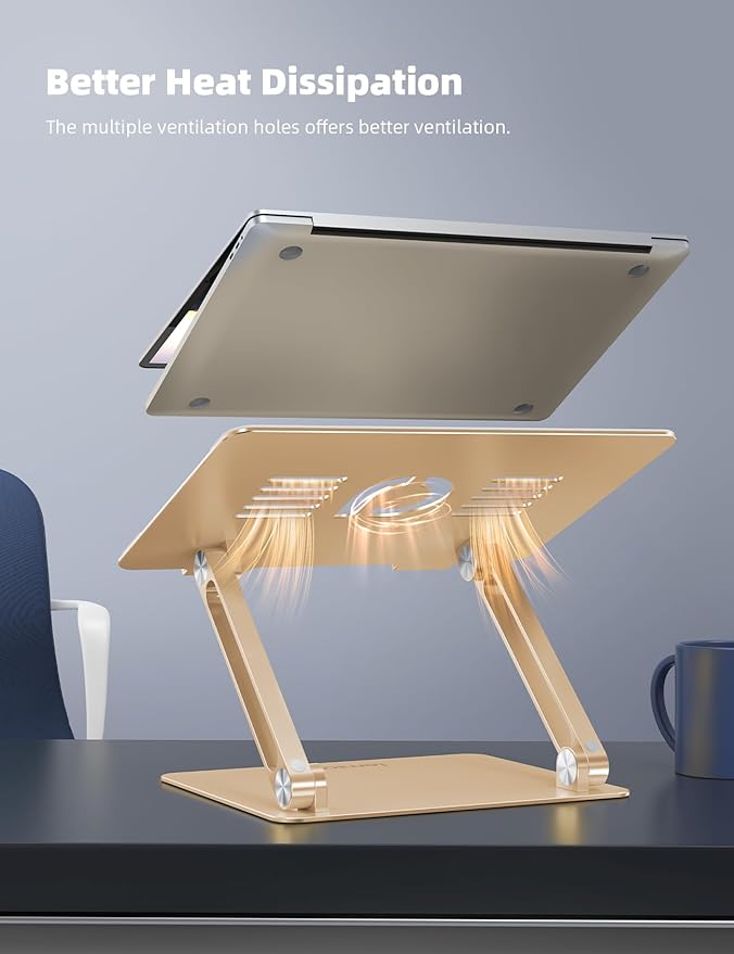 Lamicall Adjustable Laptop Stand for Desk for MacBook Air Pro HP 10-17.3'' | Aluminum Computer Notebook Holder, Portable Laptop Riser, Foldable Ergonomic Office Desk Accessories for Dell XPS Gold - Image 3