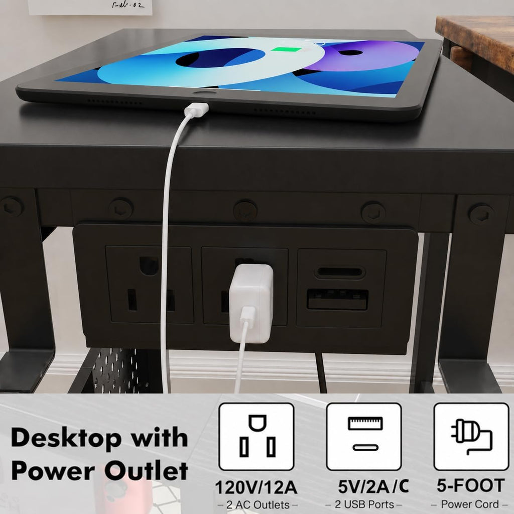Adjustable Computer Tower Stand with Charging Station & Pegboard,Black - Image 6