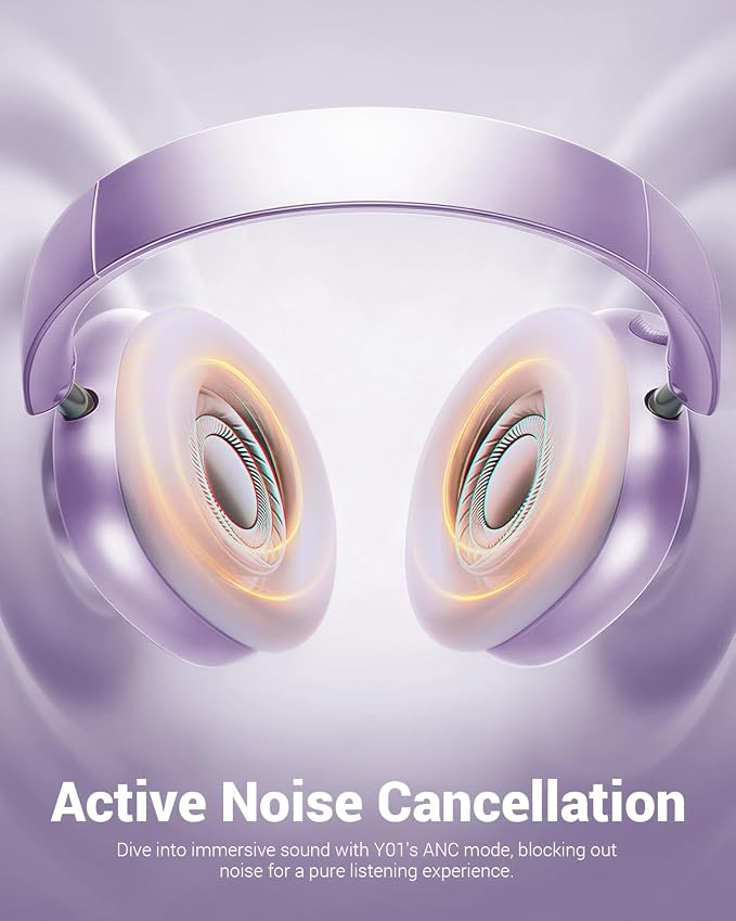 Wentronic Y01 Wireless Noise Canceling Headphones Bluetooth 5.3 Over Ear Headphones with Microphone, Hi-Res Audio, 48H Playtime, Foldable Comfortable Earpads,Compatible with iOS,Android,PC, Purple - Image 3