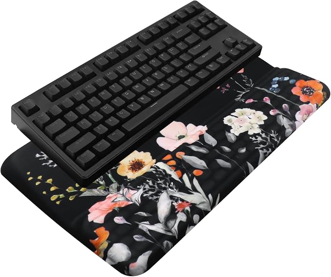 Computer Keyboard Stand with Wrist Rest, Ergonomic Tilted Keyboard Holder - Keyboard Riser with Wrist Pad - Keyboard Tray Support for Office Home - Black Flowers by KEPUTAIER