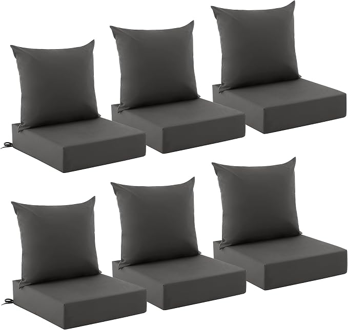 Outdoor Cushions for Patio Furniture, Outdoor Seat Cushion Set 24 x 24 x 5.75 in, Waterproof & Fade Resistant Outdoor Chair Cushions, Patio Cushion with Removable Cover, Set of 6, Dark Grey by Zonamat