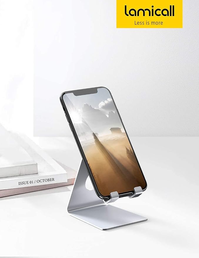 Lamicall Cell Phone Stand, Desk Phone Holder Cradle, Compatible with Phone 12 Mini 11 Pro Xs Max XR X 8 7 6 Plus SE, All Smartphones Charging Dock, Office Desktop Accessories - Silver - Image 7