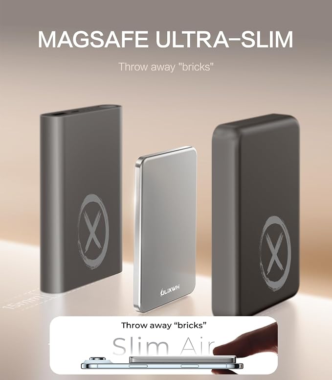 [0.3" Ultra Slim] [Alloy-Made] ULiXWH for Magsafe Portable Charger iPhone | 2026 Upgrade Fast Charging 5000mAh Magnetic Power Bank, Wireless Battery Pack for iPhone 17 Air 16 15 Pro Max 14 13, Sliver - Image 2