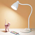 BOHON LED Desk Lamp with USB Charging Port, 3 Color Modes Dimmable, White | Reading Lamp, Auto Dimming Task Lamp, Flexible Neck Table Light for Dorm Bedside, Adapter Include by BOHON