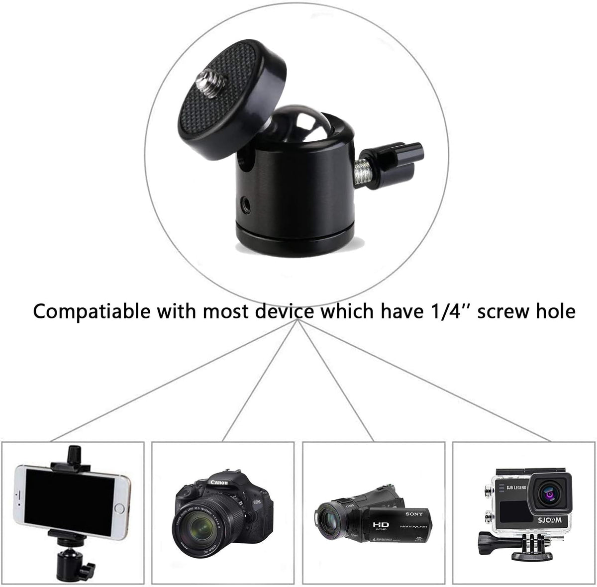 Universal 1/4" Swivel Mini Ball Head Screw Tripod Mount（2 Pack）, EszkozTA360 Degree Rotating Mount Base Adapter for DSLR Cameras HTC Vive Tripods Monopods Camcorder Light Stand… - Image 6