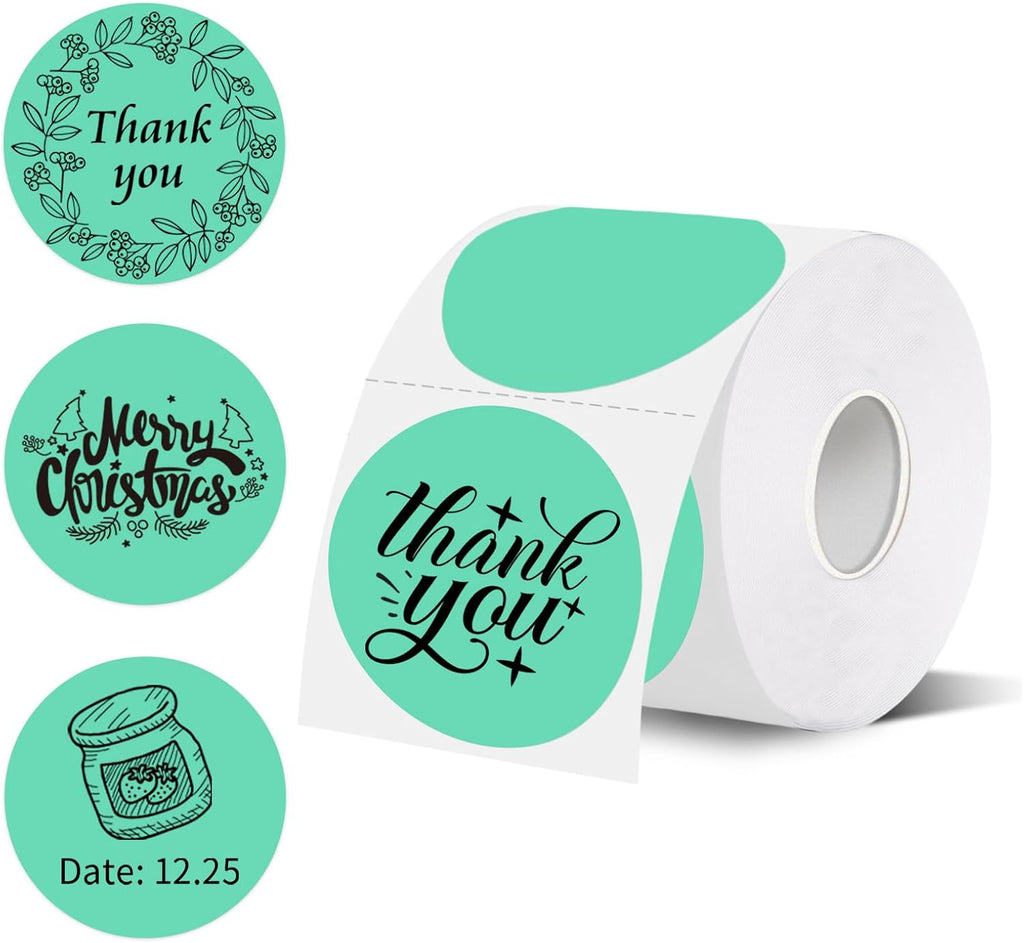starboling Thermal Labels,2 Inch Cyan Round Thermal Printer Stickers,Self-Adhesive Round Direct Thermal Labels,Thermal Stickers for DIY Logo Design,Name Tag (500/Roll） by starboling
