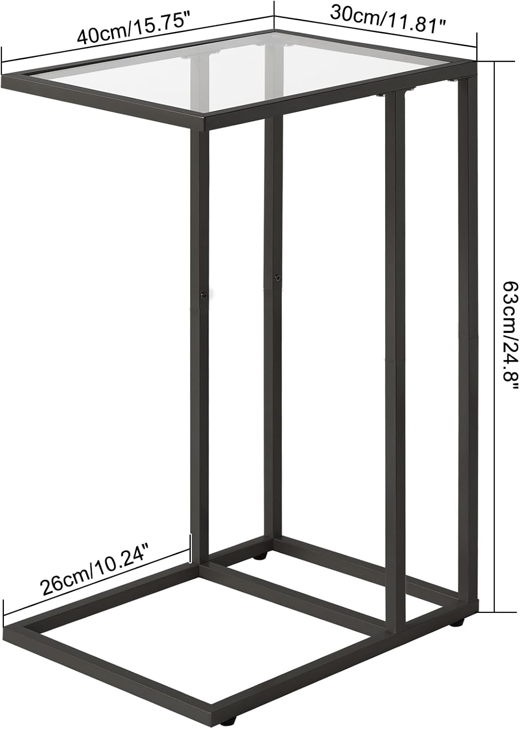 YMYNY C-Shaped End Table, Tempered Glass Side Table for Small Space - Image 3
