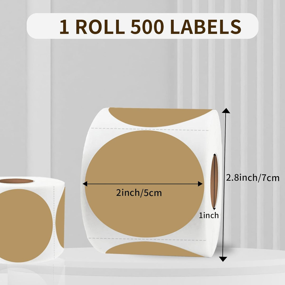 Thermal Labels,2 Inch Brown Round Thermal Printer Stickers,Self-Adhesive Round Direct Thermal Labels,Thermal Stickers for DIY Logo Design,Name Tag (500/Roll - Image 2