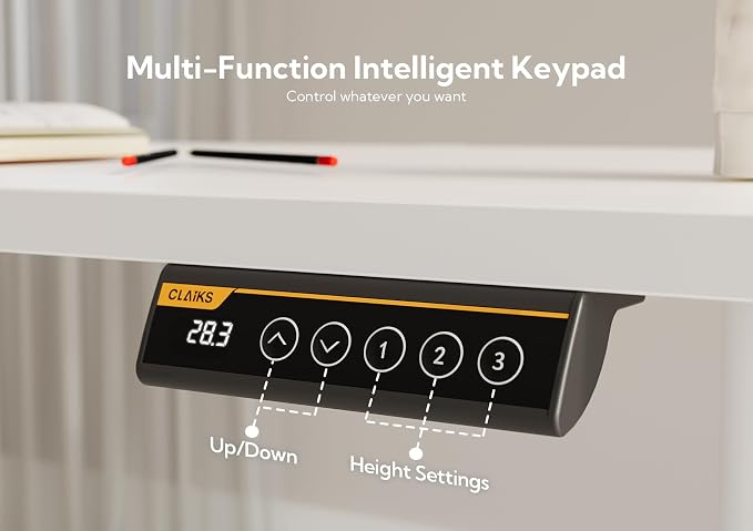 Claiks Electric Height Adjustable Standing Desk, 55x24 Inch, White | Smooth Height Adjustment, 3 Memory Presets, Cable Management Hub&Hook, Stable Steel Frame, 176lbs Capacity, Easy Assembly - Image 9