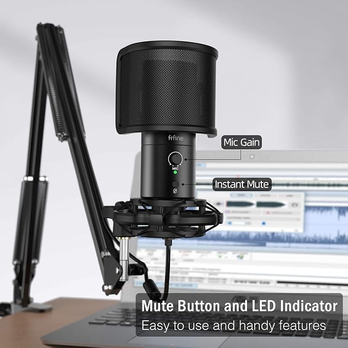 FIFINE T683 USB Microphone Kit with Arm Stand for Podcast, Recording | Studio Mic Bundle for Twitch Discord, Condenser Mic Set for YouTube Zoom, Mute Button & Gain, USB C & A Plug - Image 2