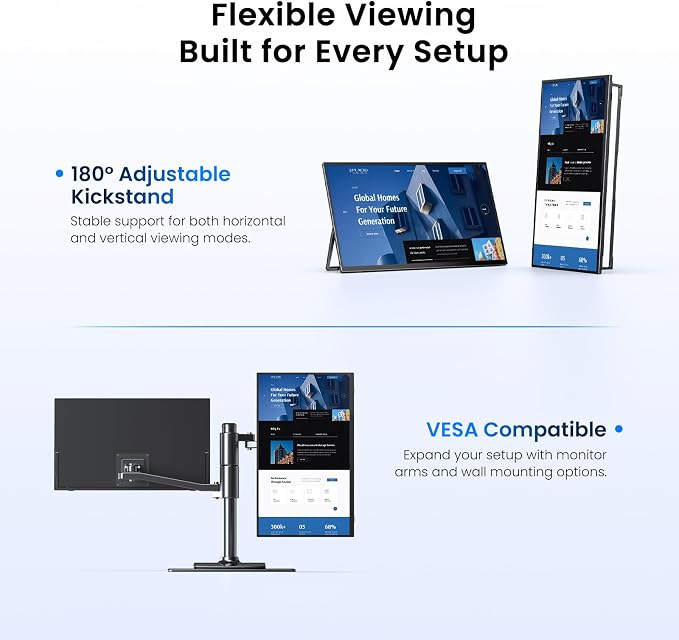 UPERFECT 23.8" 1080P 100Hz Wireless Portable Monitor with Battery 10000mAh | 145% sRGB QLED Gaming Monitor with Stand, Bag & VESA, Large Second Screen for Laptop, Computer, Phone, Game Consoles - Image 8