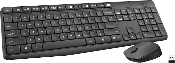 Logitech MK235 Full Size Wireless Keyboard and Mouse Combo | Full size keyboard with spill-resistant design, compact ambidextrous mouse, connect via single included USB-A Nano Receiver by Unknown