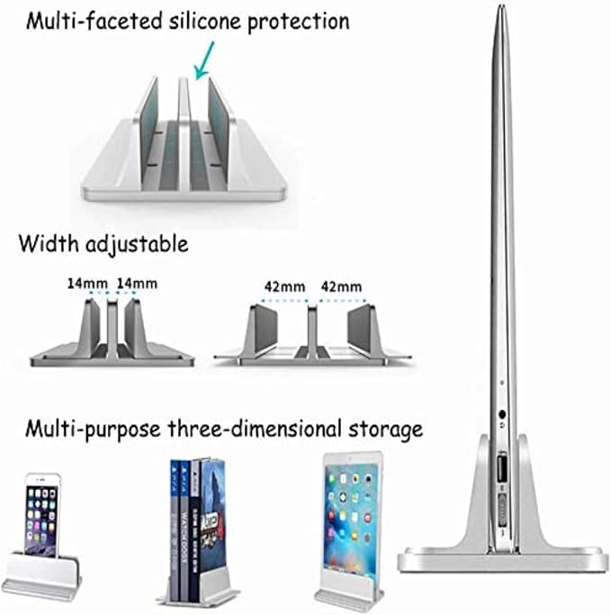 Universal Laptop Vertical Stand, Dual Desktop Adjustable Notebook Stand (up to 17.3 inches) for Samsung/HP/Dell/Chrome Book laptops (Silver) - Image 3