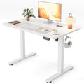 Cubiker Standing Desk, 40x24 Inches Sit Stand Home Office Desk, Electric Stand up Desk, Adjustable Desk with Splice Board, White Frame/White Top by CubikerHomeOfficeFurniture