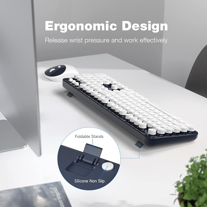 MOFII Wireless Keyboard and Mouse Combo, Dark Blue 2.4G Full Size Keyboard, Round Key Typewriter Keyboards and Cute Mice with 2 in 1 USB Dongle, for PC Laptop Chromebook Smart TV - Image 3