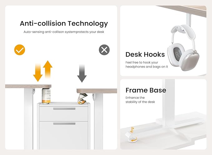 BANTI 48 × 24 Inches Standing Desk, Ergonomic, Electric Height Adjustable, Sit and Stand Up, Computer Office Desk with Splice Board, White Frame/Maple Top - Image 7