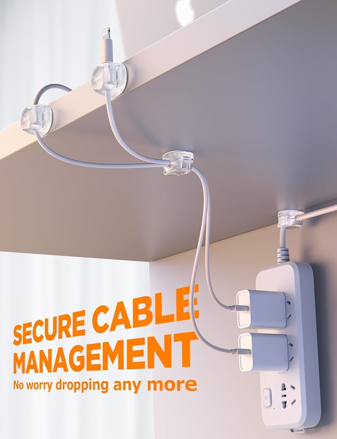 12Pack Cable Clips - Chfeila Latest Dual Spring Cord Organizer with Clasp Lock, [Max Stability] Desk Cable Management, Adhesive Phone Charging Wire Holder for Nightstand/Car/Wall, Office Accessory - Image 4