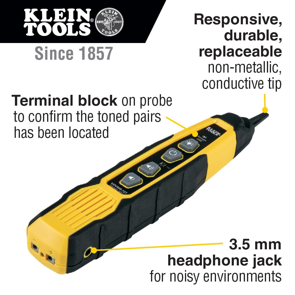Klein Tools VDV500-820 Wire Tracer Tone Generator and Probe Kit Continuity Tester for Ethernet, Telephone, Speaker, Coax, Video, and Data Cables, RJ45, RJ11, RJ12 - Image 3