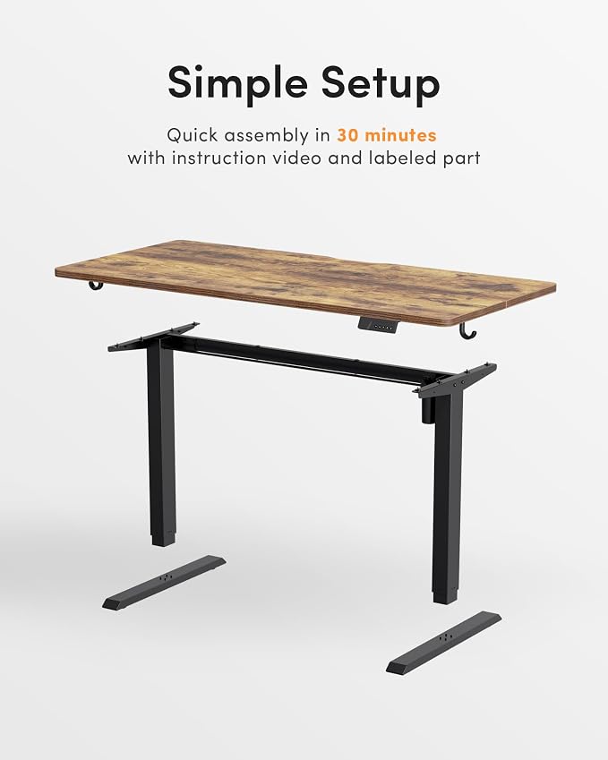DESINO Standing Desk, 48 × 24 Inches Electric Height Adjustable, Sit and Stand Up, Computer Office Desk with Splice Board, Black Frame/Rustic Brown TOP - Image 7