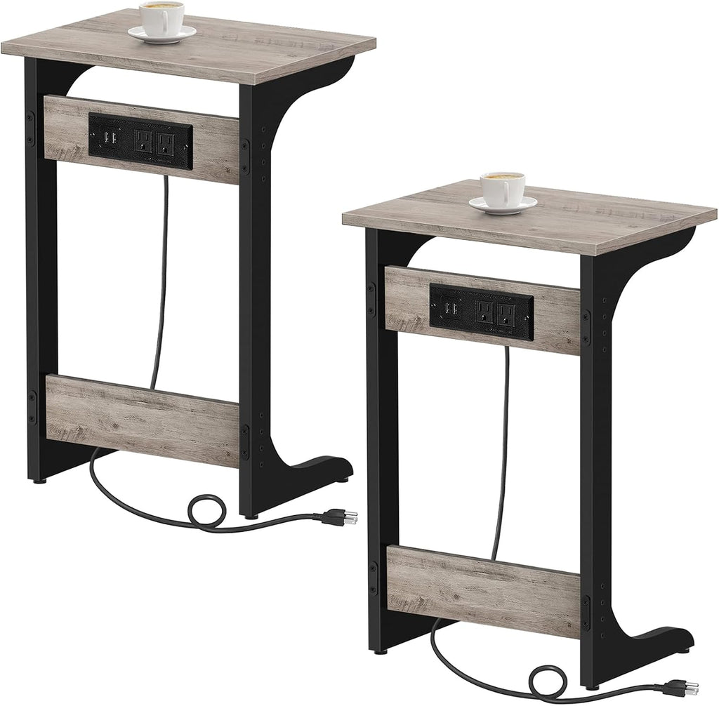 TUTOTAK C Shaped End Table With Charging Station, Set of 2, Couch Tv Tray With 2 USB Ports and Outlets, Sofa Side Table for Small Spaces, Living Room, Bedroom TB01BG0442 by TUTOTAK
