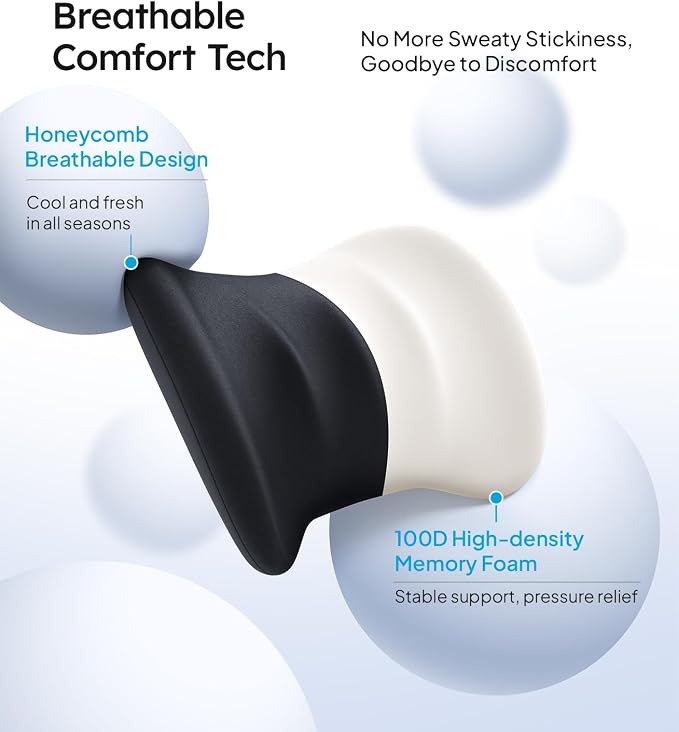 Lumbar Support Pillow for Car-Office Chair, Black 2-Pack | Memory Foam| Ergonomic| Universal Fit - Image 5