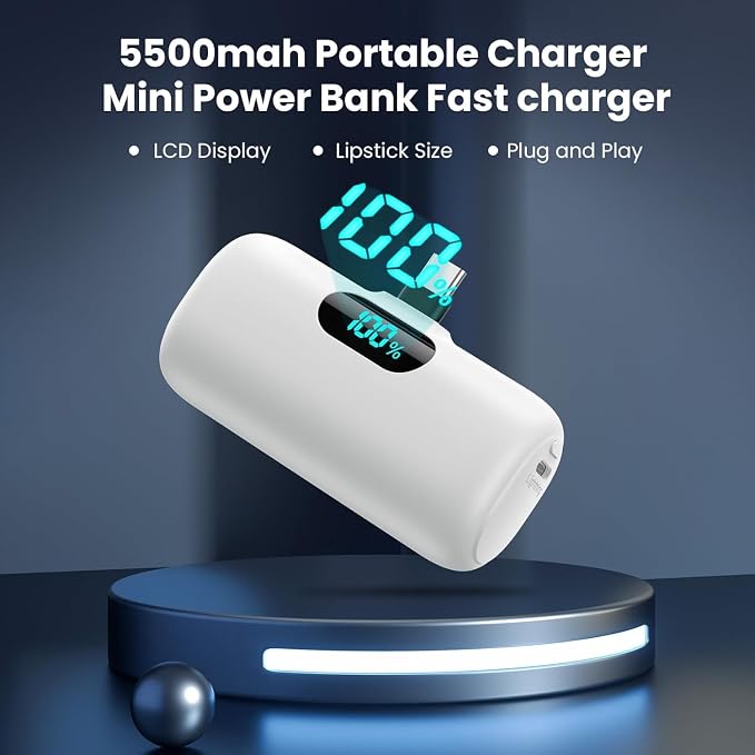Mini Portable Charger USB C Power Bank,5500mAh PD Fast Charging Battery Pack Built-in USB-C Connector Travel Essential for iPhone17/17Pro/17Pro Max/Air/16 Plus/16Pro Max/15 Series,Android White - Image 2