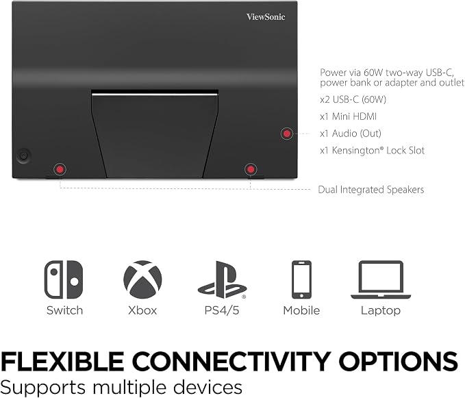 ViewSonic VX1754 17 Inch 1080p Portable Gaming Monitor, IPS 144Hz Display | AMD FreeSync, USB C, Mini HDMI, Laptop, Console, Phone, Built In Stand, Protective Sleeve, 60W Charging, Anti Glare, Travel - Image 5
