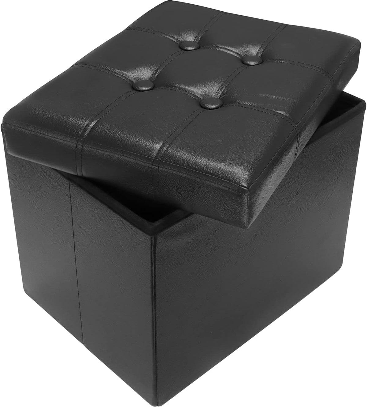 AmasSmile Ottoman with Storage,17" Folding Leather Foot Rest Chest,Black by AmasSmile