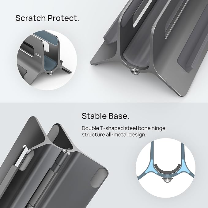Vertical Laptop Stand for Desk, Gravity Auto Lock MacBook Stand, Aluminum Laptop Holder Vertical Compatible with MacBook Pro, Air, Tablet, Space-Saving Organize Work & Home Office, Gray - Image 7