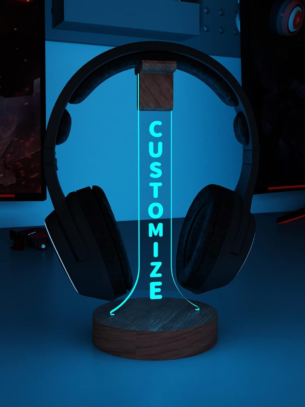 YuanDian Personalized Light up Headphone Stand for Desk, Gaming Headset Holder RGB with 16 Color Lights for Game Room Decor, Cool Gamer Gifts for Men Boyfriend (Customize) - Image 2