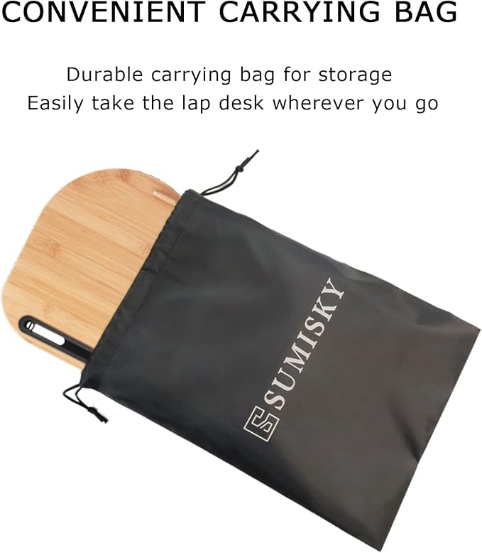 SUMISKY Lap Desk for 14" Laptops-Bamboo Laptop Desk with Cushion & Phone Holder, Portable Laptop Stand with Tray, 15x11 Inches with Bag - Image 3
