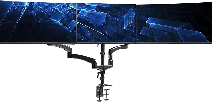 VIVO Triple Pneumatic Monitor Mount for 3 Screens up to 32 inches, Fully Adjustable, Heavy Duty Desk Stand with C-Clamp Grommet, Black, STAND-V300G by Unknown