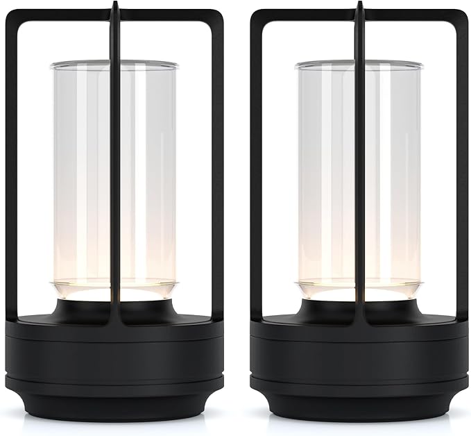 Rechargeable Cordless Small Metal Table Lamp, Stepless Dimming, 3-Color | Set of 2, 2600mAh Battery, Portable LED Desk Light, Cute, Suitable for Indoor/Outdoor/Restaurant/Bedroom/Bar/Coffee/Camping by HAPYGILightings
