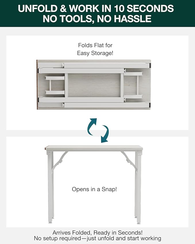 Small Folding Computer Desk – Portable 35.8 Inch Foldable Laptop Table, Collapsible and Compact for Easy Storage and Fast Setup, Lightweight for Small Spaces, Craft and Study Use, White Ash - Image 3